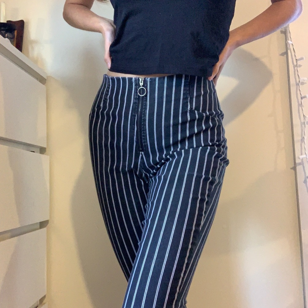 Black Striped Pants with slit ankle